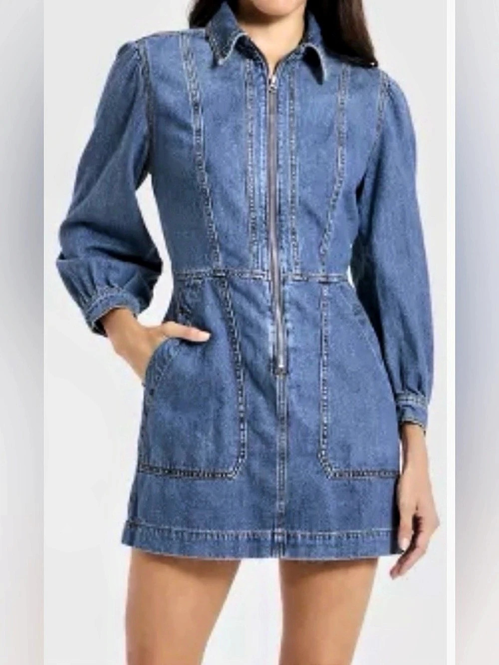 NWT Universal Thread Long-Sleeve Zip-Front Denim Mini Dress